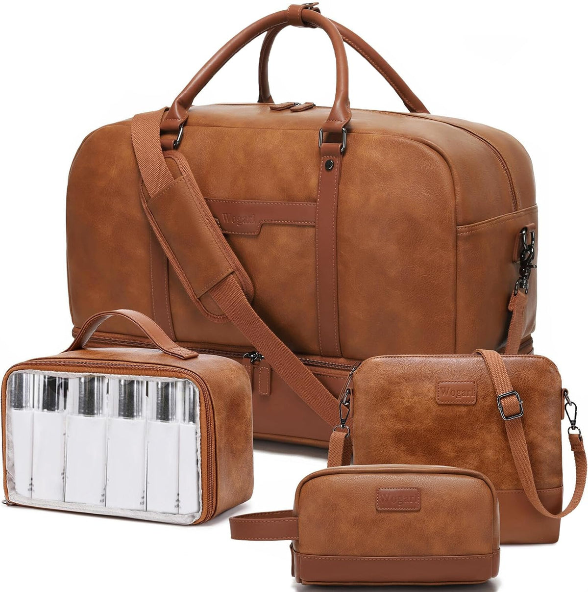 4-In-1 Waterproof Faux Leather Overnight Travel Bag for Women Men