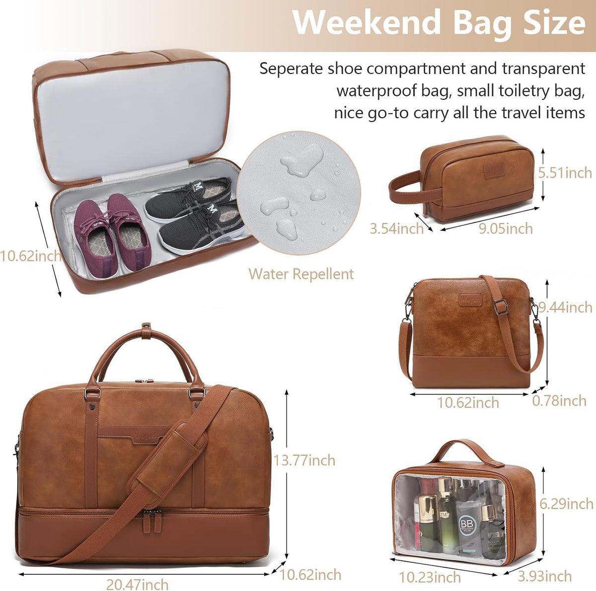 4-In-1 Waterproof Faux Leather Overnight Travel Bag for Women Men