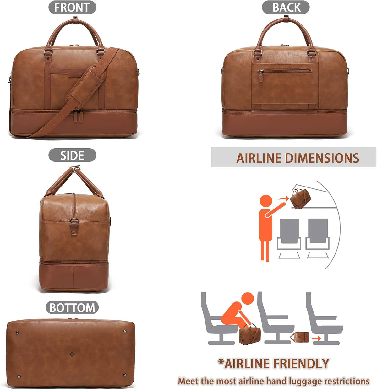 4-In-1 Waterproof Faux Leather Overnight Travel Bag for Women Men