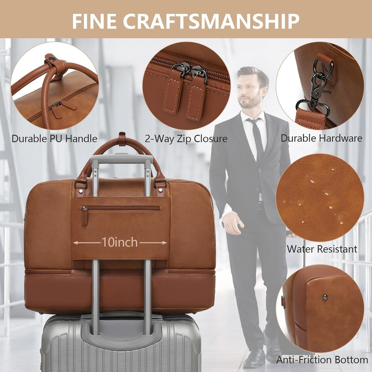 4-In-1 Waterproof Faux Leather Overnight Travel Bag for Women Men